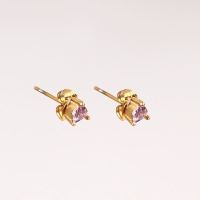 Stainless Steel Earrings  Zircon,Handmade Polished  Heart  PVD Vacuum plating gold  E:5mm  GEE000476bhva-066