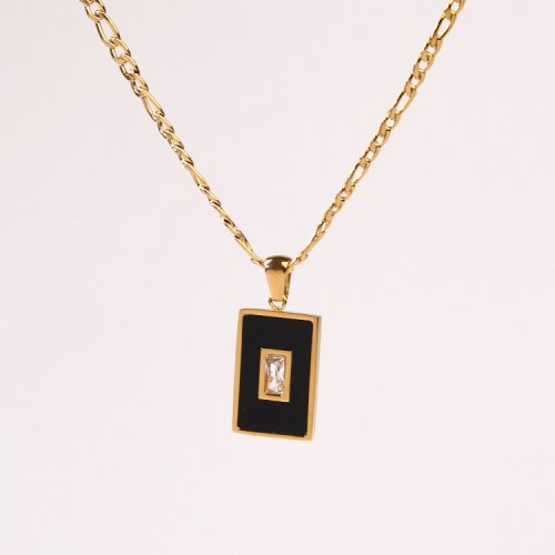 Stainless Steel Necklace  Zircon & Acrylic,Handmade Polished  Rectangle  PVD Vacuum Plating Gold  Weight:8.7g  P:20x13mm N:450x3mm  GEN000521ahlv-066