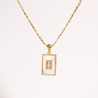 Stainless Steel Necklace  Zircon & Shell,Handmade Polished  Rectangle  PVD Vacuum Plating Gold  Weight:8.7g  P:20x13mm N:450x3mm  GEN000522ahlv-066