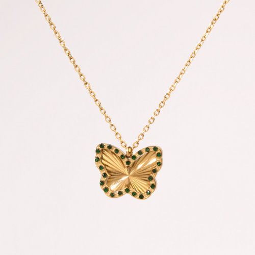 Stainless Steel Necklace  Czech Stones,Handmade Polished  Butterfly  PVD Vacuum Plating Gold  Weight:3.6g    GEN000529vhkb-066