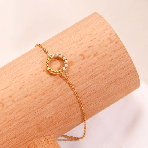 Stainless Steel Bracelet  Plastic Imitation Pearls,Handmade Polished  Flat Hollow Round  PVD Vacuum Plating Gold  Weight:2g  P:12mm L:170+50mm(T)  GEB000195vbpb-066