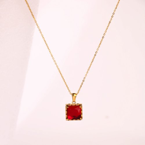 Stainless Steel Necklace  Zircon,Handmade Polished  Square  PVD Vacuum Plating Gold  Weight:6.6g  P:14mm N:400x1.5mm+50mm(T)  GEN000629bhia-066
