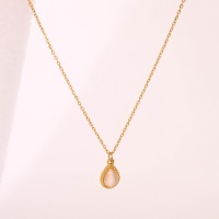 Stainless Steel Necklace  Cat Eye Stones,Handmade Polished  Water Droplets  PVD Vacuum Plating Gold  Weight:2.9g  P:11x9mm N:400x1.5mm+50mm(T)  GEN000631vbpb-066