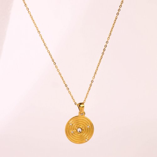 Stainless Steel Necklace  Czech Stones,Handmade Polished  Round  PVD Vacuum Plating Gold  Weight:5.9g  P:18mm N:400x1.5mm+50mm(T)  GEN000643bvpl-066