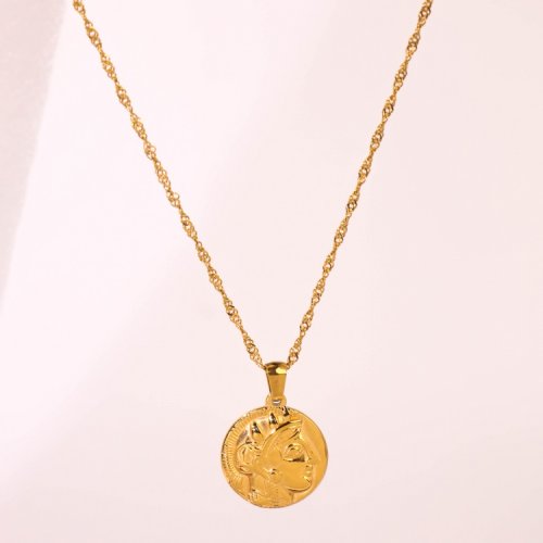 Stainless Steel Necklace  Handmade Polished  Round  PVD Vacuum Plating Gold  Weight:8.1g  P:20mm N:400x2mm+50mm(T)  GEN000644bvpl-066