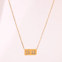Stainless Steel Necklace  Czech Stones,Handmade Polished  Rectangle  PVD Vacuum Plating Gold  Weight:4g  P:9x18mm N:400x1.5mm+50mm(T)  GEN000651bhia-066
