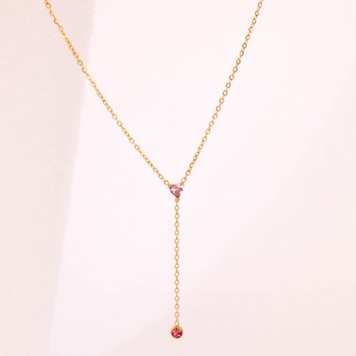 Stainless Steel Necklace  Zircon,Handmade Polished  Heart  PVD Vacuum Plating Gold  Weight:2.3g  P:5mm N:400x1.5mm+50mm(T)  GEN000656bhia-066