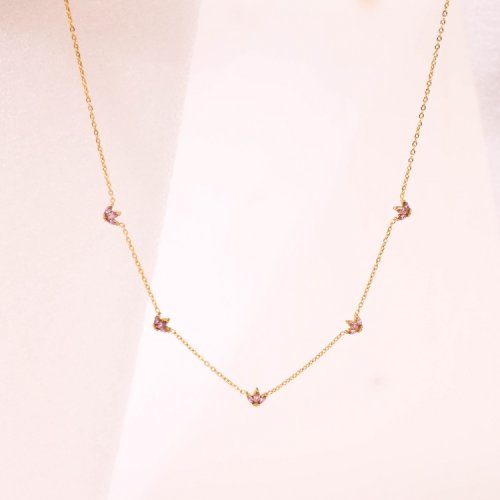 Stainless Steel Necklace  Zircon,Handmade Polished  Three-Petaled Flower  PVD Vacuum Plating Gold  Weight:3g  P:5x7mm N:400x1.5mm+50mm(T)  GEN000658vhov-066