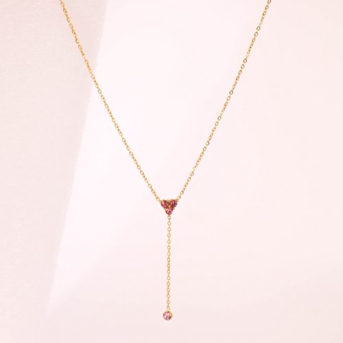 Stainless Steel Necklace  Zircon,Handmade Polished  Heart  PVD Vacuum Plating Gold  Weight:2.5g  P:7mm N:400x1.5mm+50mm(T)  GEN000660bhia-066