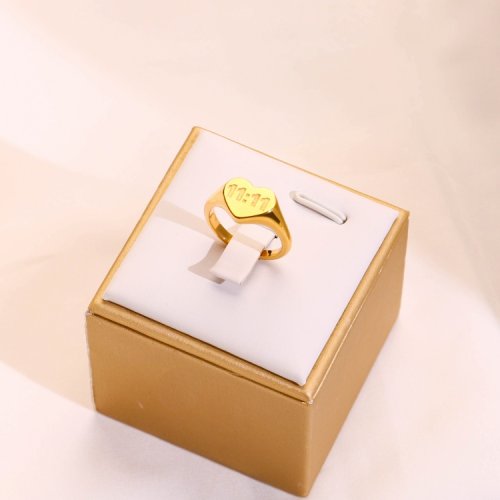 Stainless Steel Ring  Handmade Polished  Heart  PVD Vacuum Plating Gold  Weight:3.5g  R:10mm  GER000433vhha-066