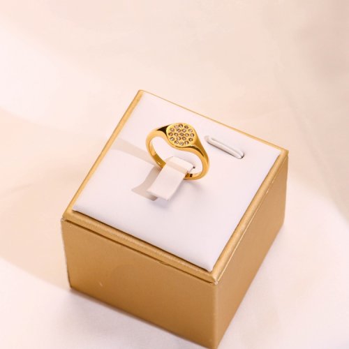 Stainless Steel Ring  Czech Stones,Handmade Polished  Round  PVD Vacuum Plating Gold  Weight:2.6g  R:9mm  GER000434bhia-066