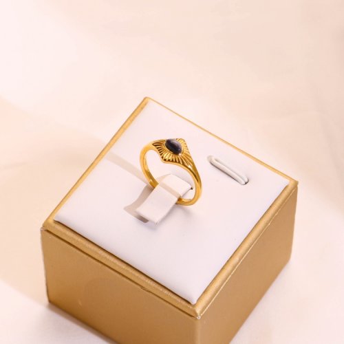 Stainless Steel Ring  Cat Eye Stones,Handmade Polished  Quadrangular  PVD Vacuum Plating Gold  Weight:2.1g  R:9mm  GER000438vhha-066