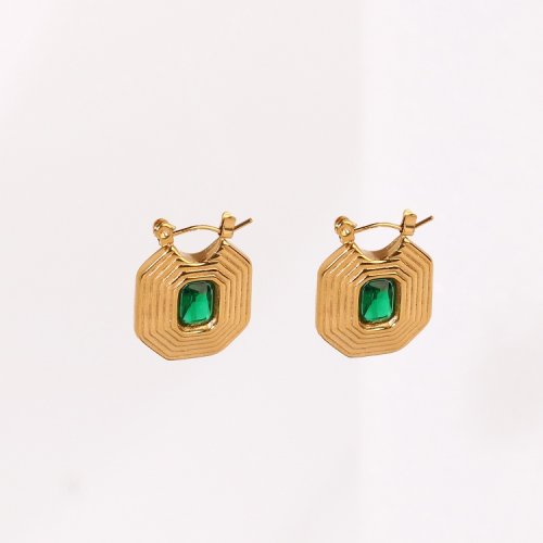 Stainless Steel Earrings  Zircon,Handmade Polished  Rectangle  PVD Vacuum Plating Gold  Weight:7.6g  E:19x18mm  GEE000556vhkb-066