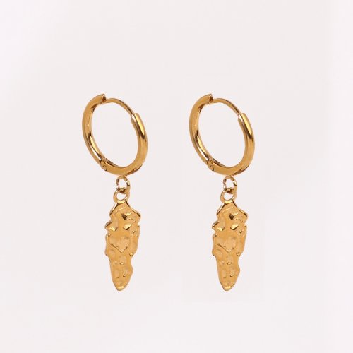Stainless Steel Earrings  Handmade Polished  Leaves  PVD Vacuum Plating Gold  Weight:1.9g  E:16x6mm  GEE000558bhia-066