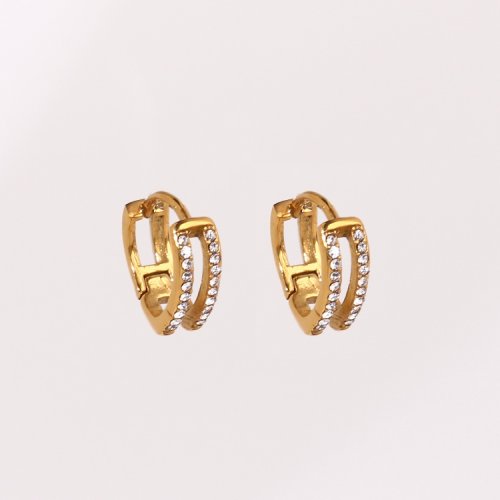 Stainless Steel Earrings  Czech Stones,Handmade Polished  Heart  PVD Vacuum Plating Gold  Weight:1.9g  E:12mm  GEE000559ahjb-066