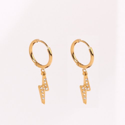 Stainless Steel Earrings  Czech Stones,Handmade Polished  Lightning  PVD Vacuum Plating Gold  Weight:1.6g  E:13x5mm  GEE000560vhkb-066
