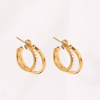 Stainless Steel Earrings  Plastic Imitation Pearls,Handmade Polished  Double Half Hoop  PVD Vacuum Plating Gold  Weight:6.1g  E:22mm  GEE000578bhia-066