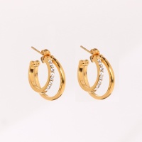 Stainless Steel Earrings  Czech Stones,Handmade Polished  Double Half Hoop  PVD Vacuum Plating Gold  Weight:6g  E:22mm  GEE000580bhia-066