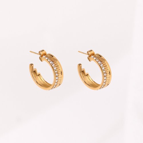 Stainless Steel Earrings  Czech Stones,Handmade Polished  Half Hoop  PVD Vacuum Plating Gold  Weight:4.9g  E:21mm  GEE000581bhia-066