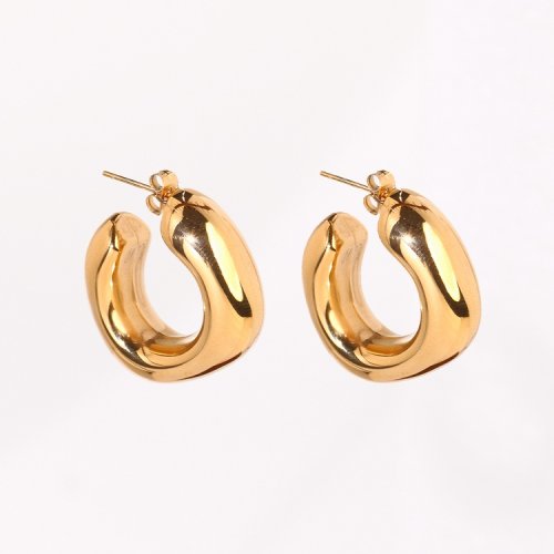 Stainless Steel Earrings  Hollow,Handmade Polished  Half Hoop  PVD Vacuum Plating Gold  Weight:16.5g  E:28mm  GEE000583vhkb-066