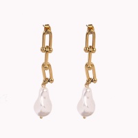 Stainless Steel Earrings  Plastic Imitation Pearls,Handmade Polished  U Shape  PVD Vacuum Plating Gold  Weight:9.8g  21x14mm E:16x8mm  GEE000584bhia-066