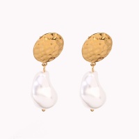 Stainless Steel Earrings  Plastic Imitation Pearls,Handmade Polished  Flat Round  PVD Vacuum Plating Gold  Weight:7.1g  21x14mm E:17mm  GEE000585bhia-066
