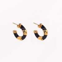 Stainless Steel Earrings  Enamel,Handmade Polished  Half Hoop  PVD Vacuum Plating Gold  Weight:7.5g  E:19mm  GEE000587ahjb-066