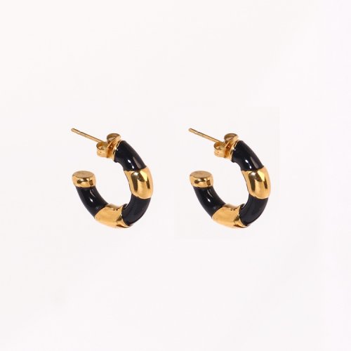 Stainless Steel Earrings  Enamel,Handmade Polished  Half Hoop  PVD Vacuum Plating Gold  Weight:7.5g  E:19mm  GEE000587ahjb-066