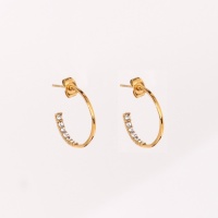 Stainless Steel Earrings  Czech Stones,Handmade Polished  Half Hoop  PVD Vacuum Plating Gold  Weight:1.3g  E:20mm  GEE000591ahjb-066