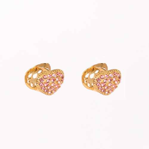 Stainless Steel Earrings  Czech Stones,Handmade Polished  Heart  PVD Vacuum Plating Gold  Weight:2.53g  E:9x11mm  GEE000593ahjb-066