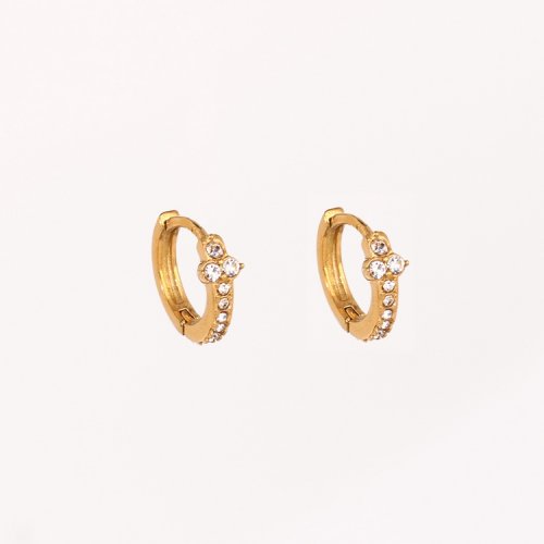 Stainless Steel Earrings  Czech Stones,Handmade Polished  Hoop  PVD Vacuum Plating Gold  Weight:2g  E:14mm  GEE000603ahjb-066