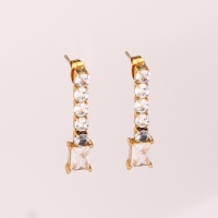 Stainless Steel Earrings  Zircon,Handmade Polished  Rectangle  PVD Vacuum Plating Gold  Weight:3.3g  E:12x7mm  GEE000607vhkb-066