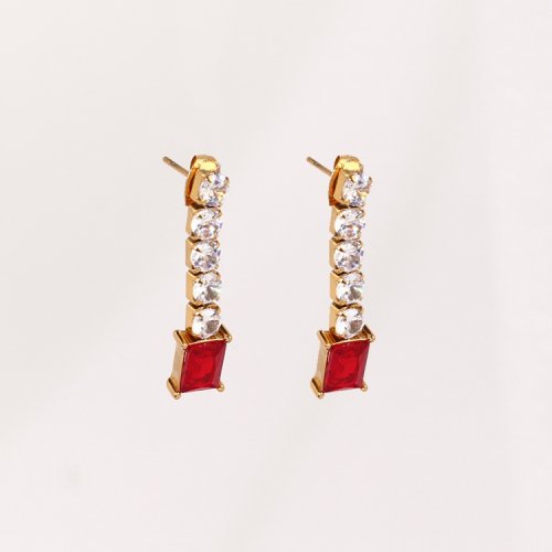 Stainless Steel Earrings  Zircon,Handmade Polished  Rectangle  PVD Vacuum Plating Gold  Weight:3g  E:12x7mm  GEE000609vhkb-066