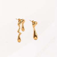 Stainless Steel Earrings  Handmade Polished  Water Droplets  PVD Vacuum Plating Gold  Weight:7.1g  27x8mm E:38x14mm  GEE000617vhkb-066