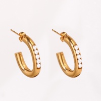 Stainless Steel Earrings  Plastic Imitation Pearls,Handmade Polished  U Shape  PVD Vacuum Plating Gold  Weight:13.3g  E:28x21mm  GEE000621bhia-066