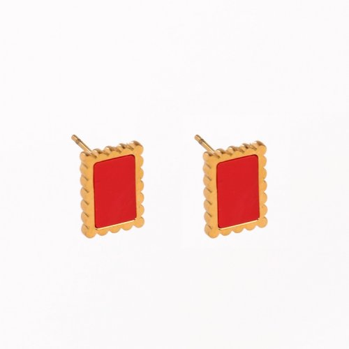 Stainless Steel Earrings  Acrylic,Handmade Polished  Rectangle  PVD Vacuum Plating Gold  Weight:2.3g  E:12x9mm  GEE000625bhva-066