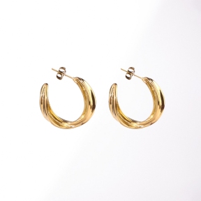 Stainless Steel Earrings  Handmade Polished  Half Hoop  PVD Vacuum Plating Gold  Weight:14.1g  E:28mm  GEE000705ahjb-066