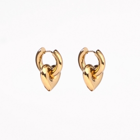 Stainless Steel Earrings  Handmade Polished  Hoop,Heart  PVD Vacuum Plating Gold  Weight:16.5g  16x17mm E:18mm  GEE000706vhkb-066