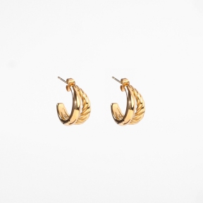 Stainless Steel Earrings  Handmade Polished  Half Hoop  PVD Vacuum Plating Gold  Weight:8.8g  E:21mm  GEE000716bhia-066