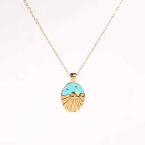 Stainless Steel Necklace  Enamel,Handmade Polished  Oval  PVD Vacuum Plating Gold  Weight:4.5g  P:18x14mm N:1.5x400mm+50mm(T)  GEN000790bhia-066