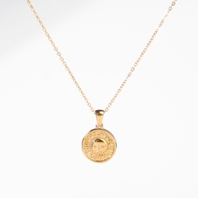 Stainless Steel Necklace  Handmade Polished  Round,Human Face  PVD Vacuum Plating Gold  Weight:4.7g  P:15mm N:1.5x400mm+50mm(T)  GEN000793bhva-066