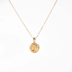 Stainless Steel Necklace  Handmade Polished  Round, Moon, Star  PVD Vacuum Plating Gold  Weight:5g  P:15mm N:1.5x400mm+50mm(T)  GEN000795bhva-066