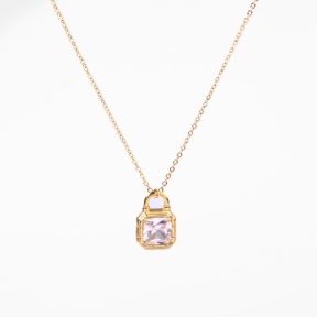 Stainless Steel Necklace  Zircon,Handmade Polished  Lock  PVD Vacuum Plating Gold  Weight:4.1g  P:17x12mm N:1.5x400mm+50mm(T)  GEN000799bhia-066