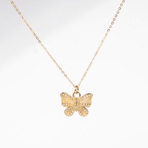 Stainless Steel Necklace  Czech Stones,Handmade Polished  Butterfly  PVD Vacuum Plating Gold  Weight:3.8g  P:16x20mm N:1.5x400mm+50mm(T)  GEN000801bhia-066