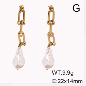 Stainless Steel Earrings  Plastic Imitation Pearls,Handmade Polished  6E3002409bhia-066