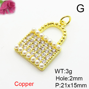 Fashion Copper Pendant  Micro Pave Cubic Zirconia & Plastic Imitation Pearls  XFPC06436baka-L024