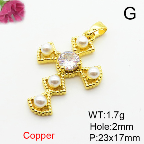 Fashion Copper Pendant  Cubic Zirconia & Plastic Imitation Pearls  XFPC06451aajl-L024