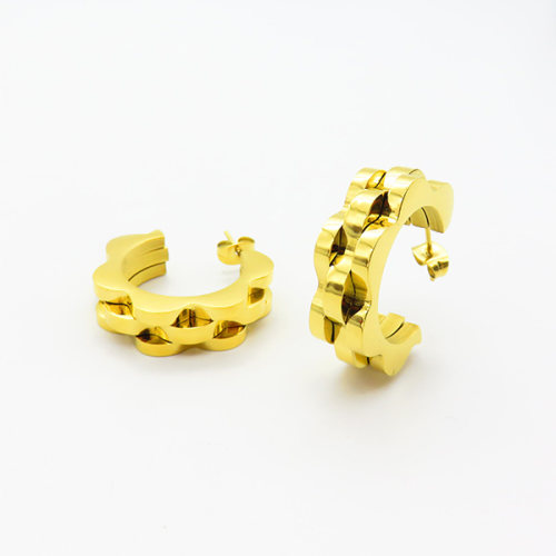Stainless Steel Earrings  Handmade Polished  Half Hoop,Floral  PVD Vacuum Plating Gold  Weight:21.4g  E:27mm  GEE000802bhia-066