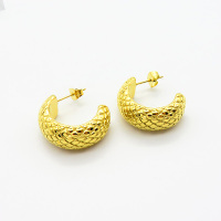 Stainless Steel Earrings  Handmade Polished  C Shape  PVD Vacuum Plating Gold  Weight:18.5g  E:24mm  GEE000806bhva-066