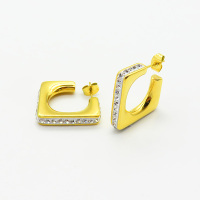 Stainless Steel Earrings  Czech Stones & Enamel,Handmade Polished  Hollow Square  PVD Vacuum Plating Gold  Weight:11.2g  E:24mm  GEE000807bhia-066
